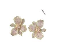 ZIAFRPN Orecchini a Bottone di Grandi Fiori di Cristallo Scintillanti Fiori Rosa Orecchini estetici per Le Donne Gioielli da Festa iperbole
