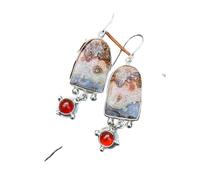 ZIAFRPN Orecchini Etnici Geometrici dello Smalto monili di Moda di Colore Argento Orecchini di Pietra Rossa per Le Donne