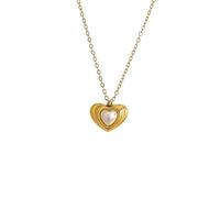 ZIAFRPN Oro Placcato Cuore Charm Staless Acciaio Pendente Collane per Le Donne retrò Perla Nera Pietra Gioielli alla Moda