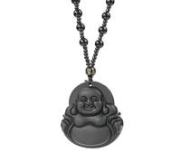 ZIAFRPN Ossidiana Nera Maitreya Collana Vetro Sacro Ciondolo Maglione Perline Catena amuleto credenza