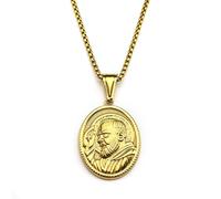 ZIAFRPN Padre pio San Padre Ovale Medaglia Collana per Uomo in Acciaio Inox Colore Oro Collane Gioielli