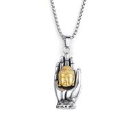 ZIAFRPN Palm Buddha Pendente Scatola Catena Collana per Gli Uomini Buddista Amuleto Gioielli Accessori