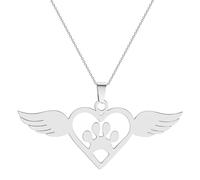 ZIAFRPN Piccolo Argento Zampa Stampa Cuore Ala Collana Piccola Zampa Stampa Angelo Ciondolo Animale Domestico Memoria Regalo commemorativo Animale Amore Cane Gioielli