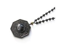 ZIAFRPN Pietra di Ossidiana Taoismo Collana Ciondolo Nero Cinese Tai Ji Ba Gua Ottagono Maglione Lungo Catena Amuleto Mascotte Uomini Taoista Gioielli