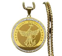 ZIAFRPN San Arcangelo Medaglione Collana per Le Donne degli Uomini in Acciaio Inox Colore Oro Cavaliere Scudo Catena Gioielli Colar NZZZ507S02