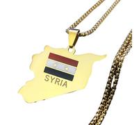 ZIAFRPN Siria Mappa Bandiera Collana Donne Uomini Acciaio Inox Colore Oro Paesi del Sud-Ovest Asiatico La Repubblica Araba Siriana Gioielli