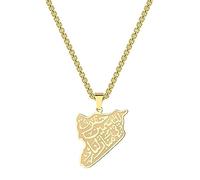 ZIAFRPN Siria Mappa Collana Donne Uomini Poesia Araba Verso Ciondolo Incisione Arabo Charm Talismano Gioielli Regalo