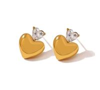 ZIAFRPN Squisito Staless Acciaio Cuore Piccolo Stud Earrgs per Le Donne Chic Zircone Lusso Placcato Oro Gioielli alla Moda