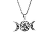 ZIAFRPN Strega Tripla Luna Protezione Spirale Pendente Collana per Uomo Donna Trinità Nodo Celtico Collana Gioielli