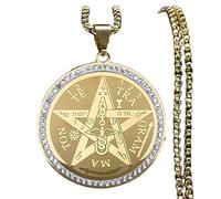 ZIAFRPN Tetragramma Pentagramma Amuleto Collana per Le Donne degli Uomini in Acciaio Inox Ebraico Israele Talismano Pentacolo Catena dei Monili NZZZ499S02