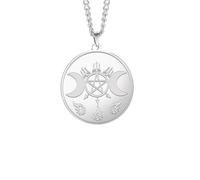 ZIAFRPN Tripla Luna Dea Collana Pentagramma Fuoco Tridente Rotondo Pendente Collane Vintage Stregoneria Fascino Gioielli