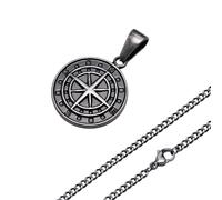 ZIAFRPN Uomini Retro Colore Argento Seeker Bussola Collane, Rock Punk Vintage in Acciaio Inox Rotondo Moneta Pendente Collare Regalo Gioielli