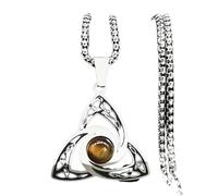 ZIAFRPN Vichingo Trinità Nodo Collana per Le Donne degli Uomini in Acciaio Inox Occhio di Tigre Pietra Irlandese Celtico Fortunato Amuleto Collane Gioielli N3806S02