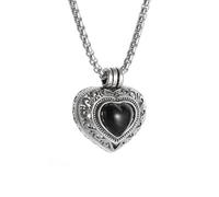 ZIAFRPN Vintage Cuore Gawu Box Collana Romantico Pietra Nera Apribile Photo Box Pendente per Le Donne Anniversario Gioielli Regalo per la Madre congratulazioni Regali