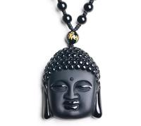 ZIAFRPN Vintage Obsidian Buddha Shakyamuni Buddha Testa Pendente per Gli Uomini Donne Religione Collana di Perline Gioielli congratulazioni Regali