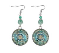 ZIAFRPN Vintage Verde Perla Mandala Fiore Vetro Orecchini per Le Donne Yoga Zen Meditazione Gioielli Accessori