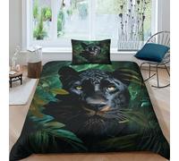 ZIAJKA Copripiumino pantera nera,Copripiumino In Microfibra, Set Biancheria Da Letto animali della giungla, 3D Copripiumino Con Federa Con Cerniera Single（135x200cm）