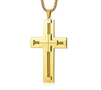 Ziallaly - Collana da uomo con croce in acciaio inossidabile 316L, con ciondolo a forma di Gesù Cristo, colore: bianco/oro/nero multicolore, Metallo, non noto