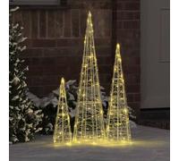 Ziaphsol Albero di Natale in acrilico con 90 luci a LED bianco caldo, 20 x 20 x 80 cm, 3 pezzi, alimentazione USB, per la decorazione della finestra, dell'Avvento nel soggiorno