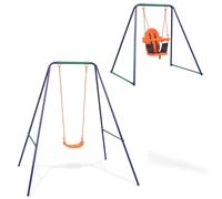 Ziaphsol Altalena singola 2 in 1, per giardino, con struttura in acciaio, altalena per bambini con barra di sicurezza, per esterni, resistente alle intemperie, arancione