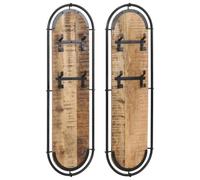 Ziaphsol Appendiabiti da parete in legno di mango grezzo con 4 ganci in ferro per guardaroba, 2 pezzi, circa 34 x 110 cm, per corridoio, ingresso, giacche, cappotti, borse e chiavi