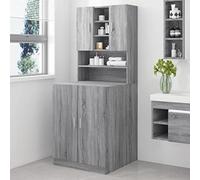 Ziaphsol Armadietto per lavatrice grigio Sonoma, 71 x 71,5 x 181,5 cm, con 4 ante e 10 scomparti, per bagno, lavanderia