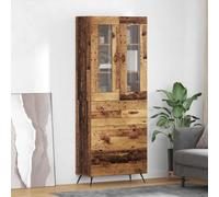 Ziaphsol Armadio alto con scaffale, 2 pezzi, in legno anticato, 69,5 x 34 x 180 cm, stile rustico rustico con ante in vetro, vano portaoggetti, mensole, cassetti, consolle moderna per sala da pranzo