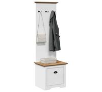 Ziaphsol Armadio da corridoio con ganci BODO bianco e marrone, salvaspazio, 50 x 40 x 157 cm, in legno di pino massiccio con materiale in legno e maniglia in metallo, 3 ganci, cassetto per riporre