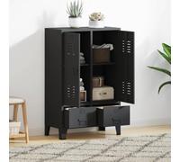 Ziaphsol Armadio in metallo stile industriale nero, 67 x 35 x 107 cm, con 2 ante, 2 cassetti, ripiani regolabili e fissaggio a parete, per camera da letto, corridoio, spogliatoio