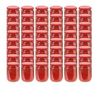Ziaphsol Barattoli per marmellata in vetro trasparente con coperchio rosso, 230 ml, 48 barattoli con coperchio, per conserve, chutney, marmellate, confetture, cucina