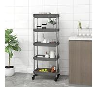 Ziaphsol Carrello da cucina a 5 ripiani in ferro e ABS, 42 x 29 x 128 cm, 4 ruote con freno, per cucina, bagno, ufficio, salvaspazio con cestini estraibili