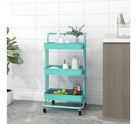 Ziaphsol Carrello da cucina turchese, 3 ripiani con 4 ruote, ferro e ABS, 42 x 35 x 85 cm, con maniglia, carrello per cucina, bagno, ufficio, organizer salvaspazio con ripiani