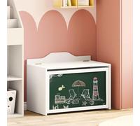 Ziaphsol Cassapanca per giocattoli con lavagna frontale ROROS bianco, in legno, 73 x 40 x 55 cm, spazio per la cameretta dei bambini, ordine e superficie da disegno