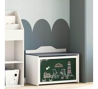 Ziaphsol Cassapanca per giocattoli con lavagna frontale ROROS in grigio e bianco, in legno, 73 x 40 x 55 cm, per organizzare e dipingere la cameretta dei bambini