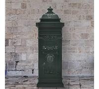 Ziaphsol Cassetta delle lettere a colonna in alluminio pressofuso in stile vintage, verde, resistente alle intemperie e antiruggine, con fessura per lettere, serratura e chiave, targhetta per il nome