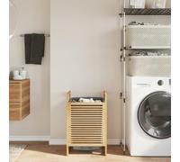 Ziaphsol Cesto portabiancheria in bambù con sacco interno estraibile, grigio, 40 x 35 x 61 cm, con coperchio, cesto portabiancheria, per riporre oggetti, organizzare, trasportare, per bagno e