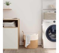 Ziaphsol Cesto portaoggetti marrone e bianco, diametro 40 x 35 cm, in cotone e poliestere, pieghevole con nappe, 2 manici, cestino decorativo per soggiorno, bagno, camera da letto, corridoio, scaffale
