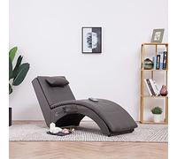 Ziaphsol Chaise longue massaggiante con cuscino grigio, in similpelle, reclinabile come lettino relax e poltrona reclinabile, imbottita ergonomica, con funzione riscaldante, 145 x 54 x 72 cm, per