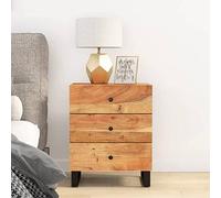 Ziaphsol Comodino in legno massello di acacia, 50 x 33 x 62 cm, con 3 cassetti, elegante tavolino per camera da letto