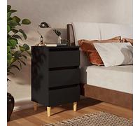 Ziaphsol Comodino nero 40 x 35 x 69 cm con gambe in legno massello per camera da letto, pratico tavolino e comodino con tre cassetti per spazio organizzato nel soggiorno