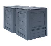 Ziaphsol Compostiera da giardino, 2 pezzi, grigio, 60 x 60 x 83 cm, 520 l, in plastica, resistente ai raggi UV e alle intemperie, con coperchio diviso e fori di ventilazione per la cura del giardino