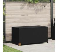 Ziaphsol Contenitore per cuscini da giardino, nero, 120 x 65 x 61 cm, in polyrattan, con tasca interna, impermeabile, con ruote e manico in legno, per balcone, terrazza, esterni