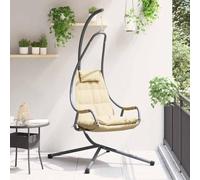 Ziaphsol Divano sospeso, sedia a uovo beige, 94 x 107 x 196,5 cm, in acciaio, pieghevole, per dondolo da giardino, balcone, terrazza, per il relax