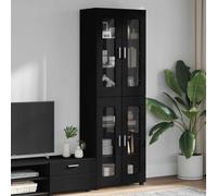 Ziaphsol FLORIN - Mobiletto alto in legno nero, 60 x 35 x 182 cm, opaco, con 4 ante incernierate e 6 ripiani, spazio per soggiorno, ufficio e camera da letto