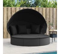 Ziaphsol Lettino lounge per esterni con tetto e cuscino in polyrattan, nero, lettino da giardino, lettino da sole, lettino da giardino, isola lounge per terrazza, balcone, piscina