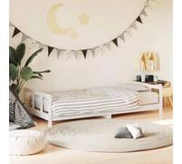 Ziaphsol Lettino per bambini bianco, 90 x 200 cm, in legno di pino massiccio, con rete a doghe, accesso basso, testa e pediera stabili, per la cameretta dei bambini e notti tranquille