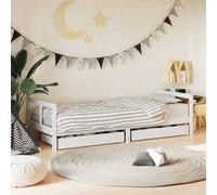 Ziaphsol Lettino per bambini con cassetti, bianco, 80 x 200 cm, in legno massiccio di pino, rete a doghe e cassetti, per bambini dai 4 anni in su, per un sonno tranquillo nella cameretta dei bambini