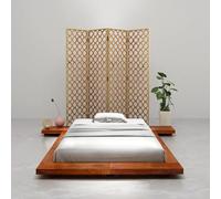 Ziaphsol Letto futon giapponese in legno di acacia massiccio, 100 x 200 cm, marrone miele lucido, mobili per camera da letto per adulti, robusto letto a piattaforma