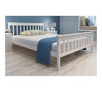 Ziaphsol Letto in legno massello di pino bianco con materasso in memory foam, 140 x 200 cm, robusto telaio per camera da letto e camera degli ospiti, struttura in legno solido