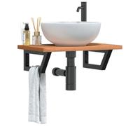 Ziaphsol Mensola per lavabo da parete in acciaio e legno massello di faggio trapezoidale, 60 x 40 x 2,5 cm, con 2 staffe, organizer salvaspazio per il bagno